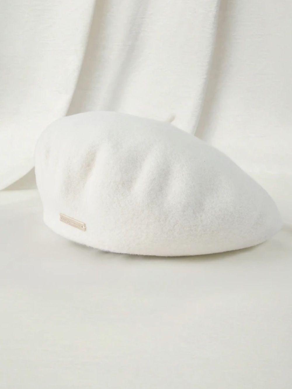 White beret hat with gold plaque fashion hat chic